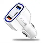7A Type C QC3.0 Multi Port LED Light Fast Charging USB Car Charger For iPhone 8Plus 11 Pro Huawei P30 Pro Mate 30 Xiaomi Mi9 9Pro WHITE COLOR