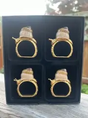 Bombay Company Snail Sea Shell Napkin Rings Set of 4 Enamel Gold Metal NEW
