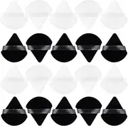 Xrkuu 20 PCS Cosmetic Powder Puff, 2.83'' Cotton Triangle Face Makeup Puff Setting For Loose Powder Velvet Soft Body Foundation Portable Wet Dry With Ribbon Band Handle Beauty Tool (Black; White)