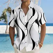 Men's Geometric Lines / Waves Geometric Pattern Button Up Shirt Printed Shirts Short Sleeve Hawaiian Resort Causal Casual Daily Summer Turndown Print Button-Do