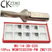 WC Φ14-3D-C20 WC/SP/WD CNC Indexable U Drill Bit + 10Pcs WCMT030208-PM ZM2125