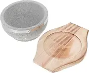 ULDIGI Korean Stone Bowl Set Base Stone Bowl Wood Tray for Cooking and Serving