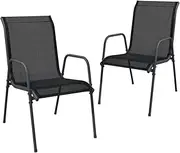 'vidaXL Black Garden Chairs - Outdoor Seating in Durable Powder-Coated Steel & Textilene Fabric - Set of 2