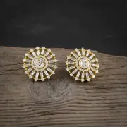 CZ Round Stud Earrings Cubic Zirconia Earring Gold Plated Ear Jewelry for Women