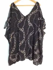 New Autograph Top 24 Womens Cold Shoulder Tie Sleeve Chain Black White Brown
