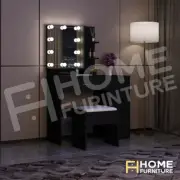 Dressing Table Mirror Stool Jewellery Cabinet Makeup Drawer with LED Bulbs Black