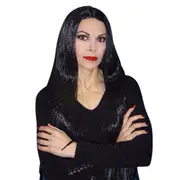 Long Straight Black Wig Morticia Indian Hippie - Adult