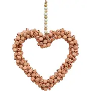 LVD Metal/Beads Heart Bells Peach Home/Garden Ornament Decor 15x15cm Pink