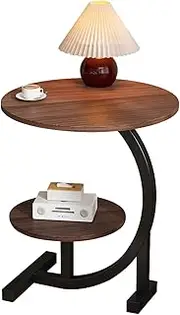SNQIAN Double Round Side Table, Sofa Side Table, Marble Textured Small C-Shaped Table, Snack Side Table, Living Room Kitchen Garden Bedroom Nightstand F