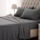 Striped Cooling Sheets Set King Size - Fitted Flat Sheet & Pillowcase Sets 4 Pi