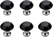 2PC Crystal Glass Door Drawer Cupboard knobs,96mm/128mmSuitable for Wardrobe Closet Shoebox Wine Cooler Drawer,Furniture Hardware Door Handle(Color:Black)(6pcsSingle Hole)(6pcs Single Hole) (Color :