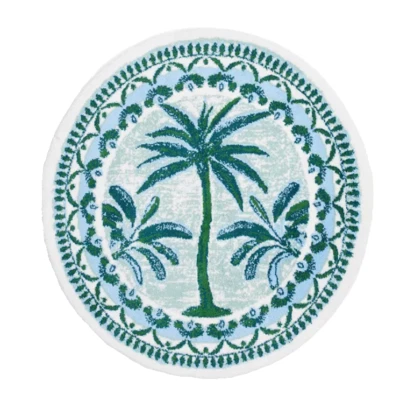 $625 Abyss Fili Bath Rug, 31" Round ~Palm Tree Pattern ~Green/Blue ~ Portugal