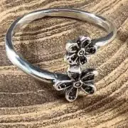 Sterling Silver Double Flower Wrap Stacker Ring Floral Cottage Size 9