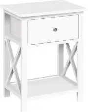 Bedside Table with Drawer and Shelf Nightstand White End Side Tables Storage Cab