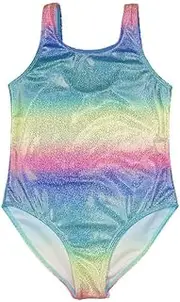 [Uiopqrst] Girls One Piece Swimsuit Swimwear Quick Dry Swimming Costume Beach Bathing Suit for Girls Sun Protection Beachwear 12years