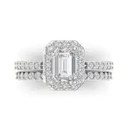 2.3CT Emerald Cut Anniversary Promise Pave Ring Band bridal Set 14k White Gold