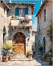 Small Towns Paint by Numbers Kit for Adults - DIY Mediterranean House with Balcony and Plants Painting on Canvas 16x20 Inches,Acrylic Paint Set,Suitable for Beginners,Art for Home Decoration