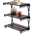 Folding Table Dining Table 3-Layer Storage Shelf Space-Saving Extendable Wood