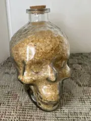 SKULL glass BOTTLE w/ 2lbs Citrine crystal gemstone mini chips head