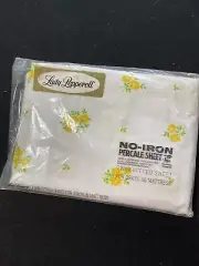 Vintage Lady Pepperell No Iron Percale Yellow Floral MCM Twin Fitted Sheet NEW