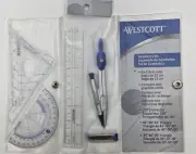 Westcott 14564 Geometry Set Kit Compass Protractor Triangles Ruler Storage Pouch