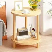 Hbluefat 2-Tier End Table, Modern Wood Round Side Table, Small Bedside Table, Simple Nightstand for Home Office, Small Space, Living Room, Bedroom (Wood)