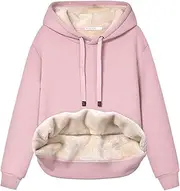 [Haellun] Womens Casual Winter Warm Fleece Sherpa Lined Pullover Hooded Sweatshirt