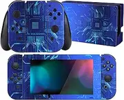 PlayVital 2 Set Protective Skin Decal for Nintendo Switch, Full Set Stickers for Nintendo Switch Console & Joycon & Dock & Grip - Blue Light Graphic
