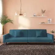 2-Seater Sofa Bed with Two Pillows Blue Velvet
