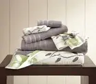 Modern Threads 6-Piece Yarn Dyed Organic Vines Jacquard/Solid Grey Towel Set