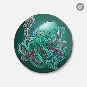 Kraken Octopus Mascot Animal | 4'' X 4'' Round Decorative Magnet