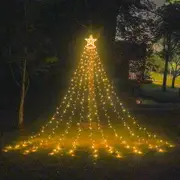 Solar String Lights Solar LED Star Waterfall Lights Christmas Tree Decor String Lights -Warm White