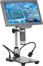 Digital Microscope with 10.1'' IPS Screen TV Digital Microscope for Electronic Repair Coin Microscope with IR Remoter, USB Cable, Base and Metal Bracket