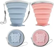 2 Pack Silicone Collapsible Cup with Lid,270ml Travel Essentials Collapsible Cups, BPA Free Collapsible Travel Mugs, Folding Silicone Cups,Reusable Portable Foldable Cups for Picnic,Camping,Hiking