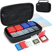 EVA PU CFexpress Type A Card SD Card Holder with 40PCS Individual Plastic Memory Card Case for 20 CFexpress Type-A Cards & 20 SD SDXC SDHC Cards,Water-Resistant CFA Memory Card Storage for Sony Camera