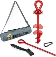 ROYAL-PAW Tie Out Stake for Large Dogs up to 210 lbs - Heavy Duty Stake for Yard, Beach & Camping - In-Ground Anchor for Cable, Leash, Lead or Tether (R1-Crimson Red)