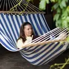 Northlight Striped Macrame Quilted Two Person Double Hammock - 9' x 56" - Blue