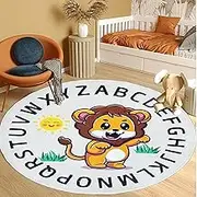 Apioiqa Lion Round Rug 5.25ft, Cute Animals Lion Rug Large Playmat Non Slip Kids Carpet Super Soft Plush Area Rug for Kids Room Playroom Nursery Bedroom Classroom Washable Circular Floor Mat
