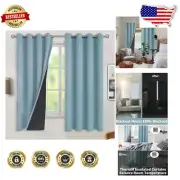Noise Cancelling Blackout Drapes - Modern Greyish Blue Thermal Curtains 2 Panels