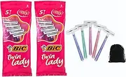 BIC Twin Lady, Disposable Razors, Razors for Women, Twin Blade Razor, Womens Razors for Shaving, 10 Pack, Includes Storage Pouch