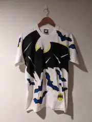 Vintage 1988 Batman All Over Print DC Comics White Large T-Shirt