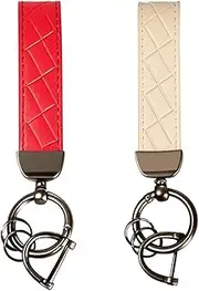 [NOIAFZY] 2PCS Premium PU Leather Key Clasp Charms - Textured Automotive Keychains with Embossed Design for Men & Women, Aurichalceous