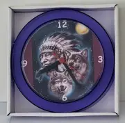 Indian And Wolf 7" Purple novelty wall/desk clock Brand New