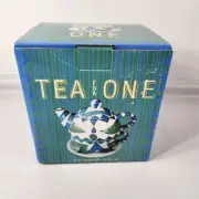 Barnes & Noble Cafe Tea for One Nested 16-Ounce Teapot Cup and Lid Green Blue