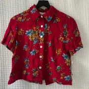 Karin Stevens Petites Top Women's Sz 10P Red Floral Rayon NWT Vintage