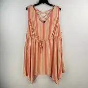 NWT Torrid Tunic Top Dress Cover Up Women 3X Cream Pink Striped Drawstring Waist