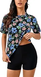 [Halcurt] Women's Built in Bra Rash Guard UPF 50 Two Piece Swimsuit Shirt and Board Shorts