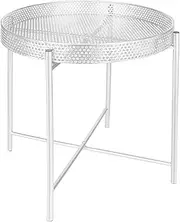 DimyFew Iron Outdoor Side Table, Bedside Table, Modern, Waterproof, Plant Stand, Side Table for Patio, Indoor and, White, as described