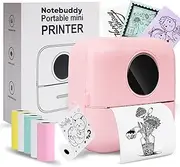 [BRONA] Notebuddy Mini Portable Printer, Bluetooth Smart Pocket Inkless Thermal Printer with 5 Roll Papers for Journal/DIY Scrapbook/Travel/Notes/Lists/Label/Memo, Receipt Printer for iOS&Android, Pink
