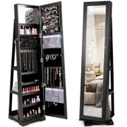 Costway Rotating Jewellery Cabinet Lockable Makeup Storage Organiser w/Full-Length Mirror Black